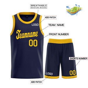 Custom Navy Yellow Classic Sets Sports Uniform Basketball Jersey