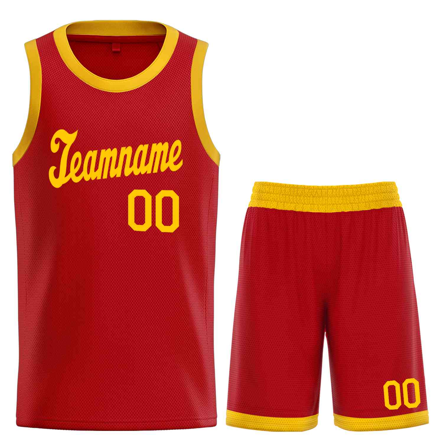 Le classique jaune rouge fait sur commande place le maillot uniforme de basket-ball de sports