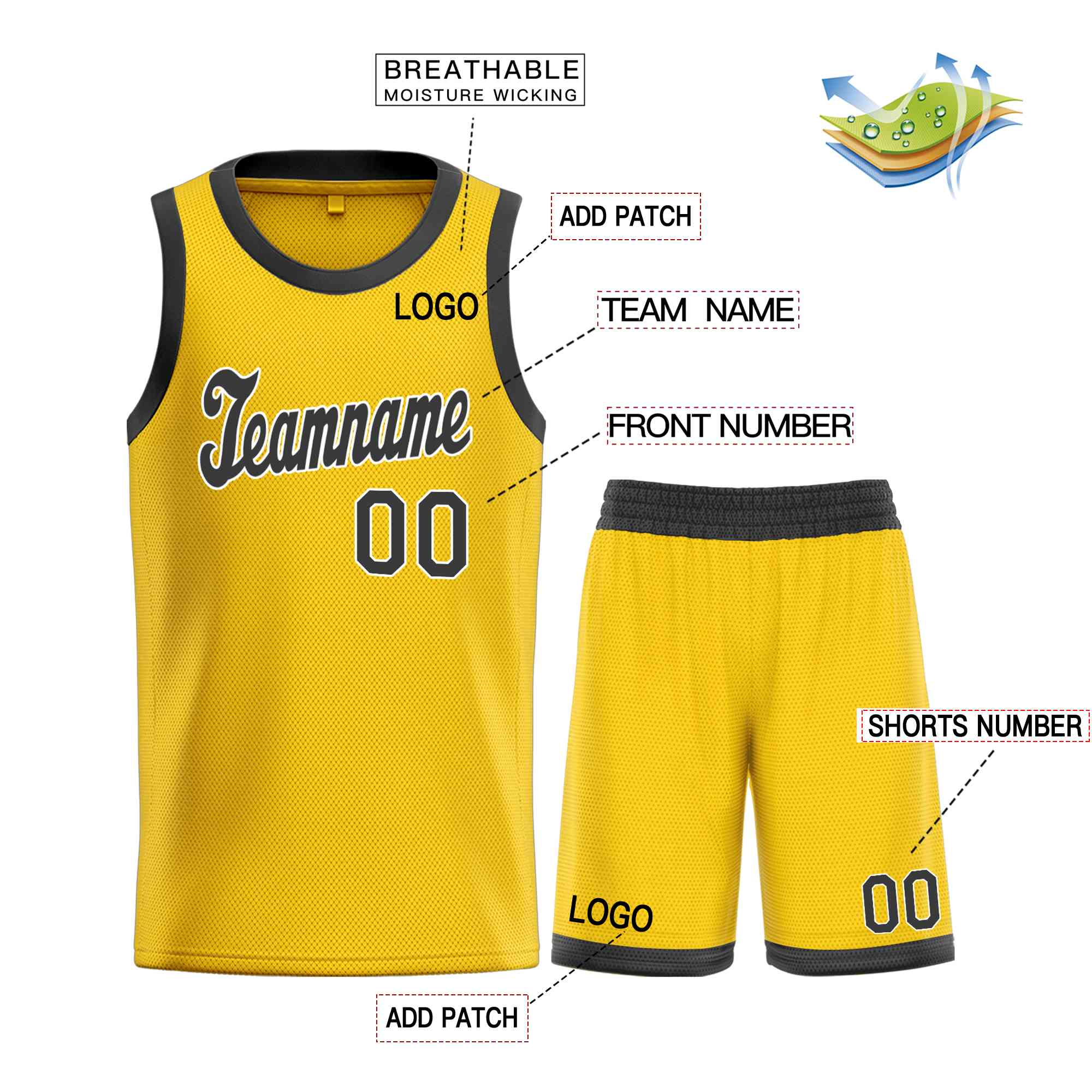 Ensembles classiques jaunes marron-blanc personnalisés, maillot de basket-ball uniforme de sport