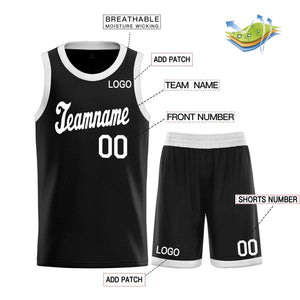 Ensembles classiques noirs et blancs personnalisés, maillot de basket-ball uniforme de sport