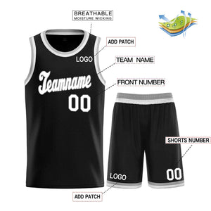 Ensembles classiques noirs blancs-gris personnalisés, maillot de basket-ball uniforme de sport