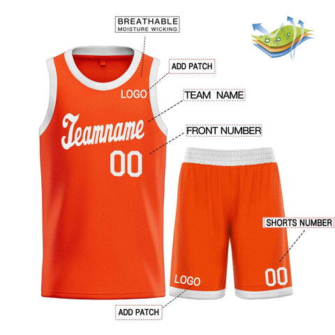 Custom Orange White Classic Sets Sports Uniform Basketball Jersey