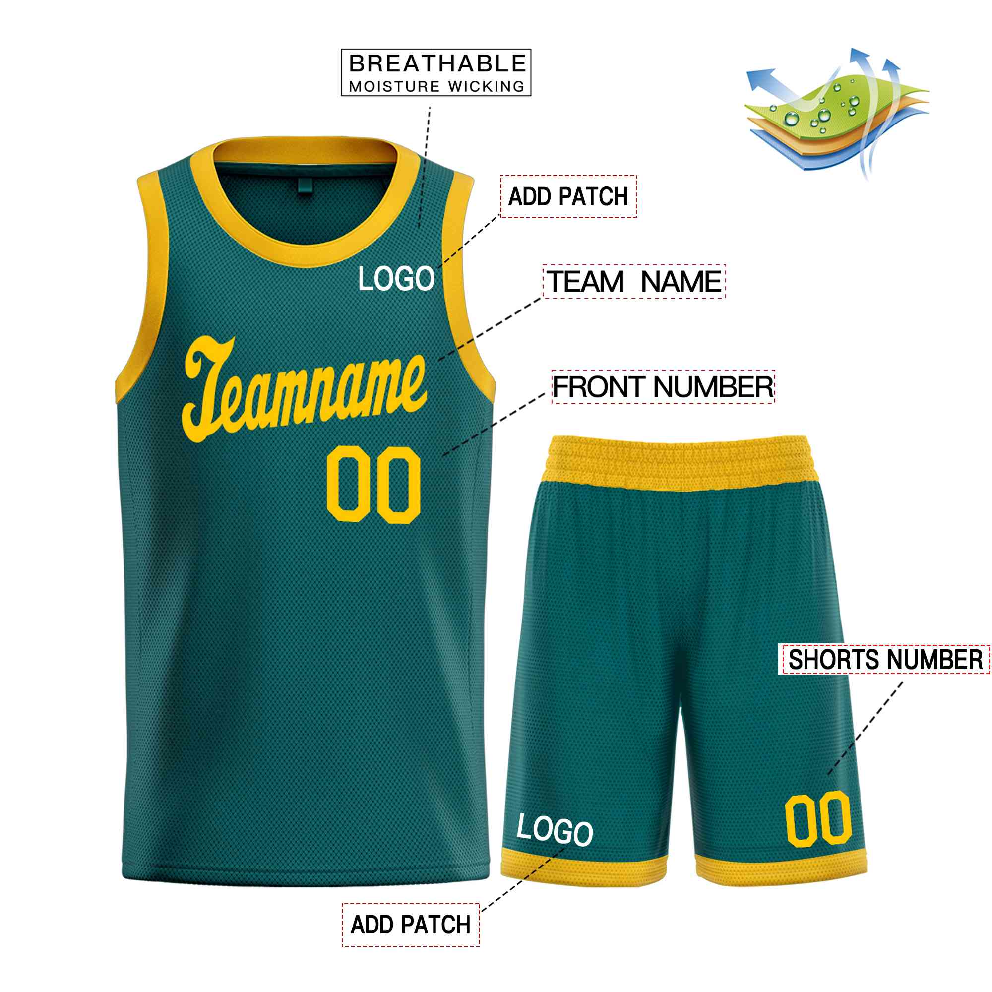 Le classique jaune Aqua personnalisé définit le maillot de basket-ball uniforme de sport