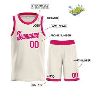 Custom Cream Pink Classic Sets Sports Uniform Basketball Jersey