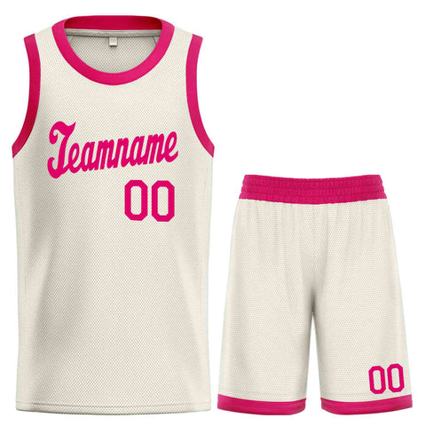 Custom Cream Pink Classic Sets Sports Uniform Basketball Jersey