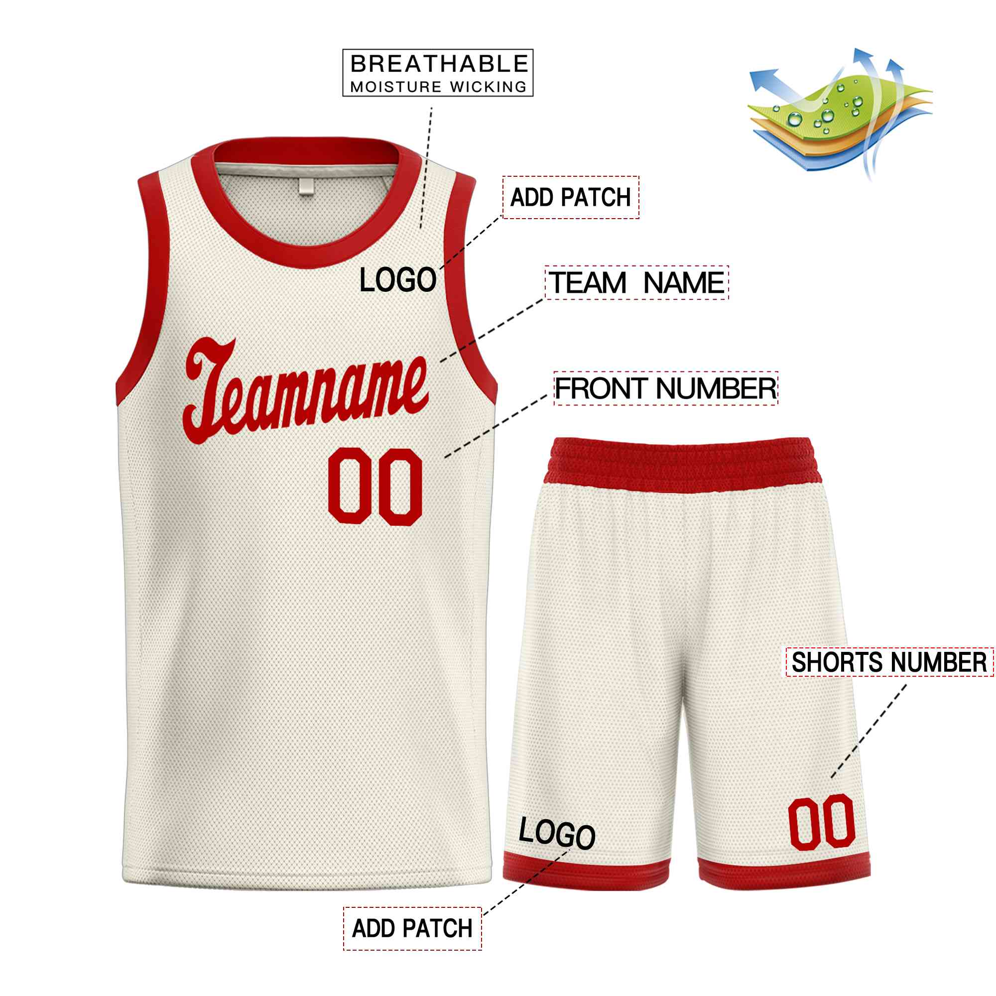 Ensembles classiques rouges crème personnalisés, maillot de basket-ball uniforme de sport