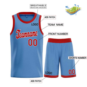 Ensembles classiques bleu clair rouge-blanc personnalisés, maillot de basket-ball uniforme de sport