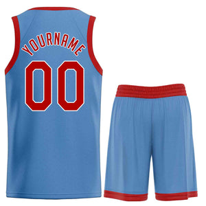 Ensembles classiques bleu clair rouge-blanc personnalisés, maillot de basket-ball uniforme de sport