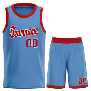 Ensembles classiques bleu clair rouge-blanc personnalisés, maillot de basket-ball uniforme de sport