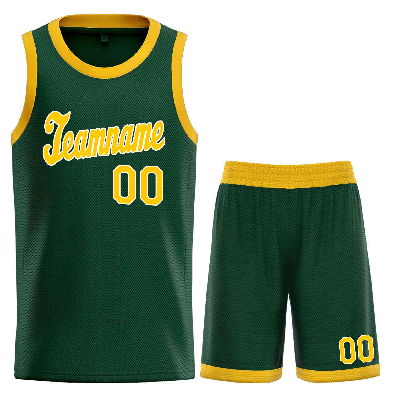 Custom Hunter Green Yellow-White Classic Sets Sports Uniform Basketball Jersey