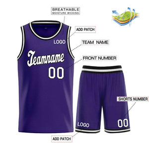 Custom Purple White-Black Classic Sets Sports Uniform Basketball Jersey