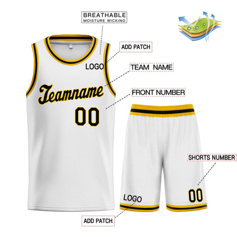 Custom White Yellow-Black Classic Sets Basketball Jersey