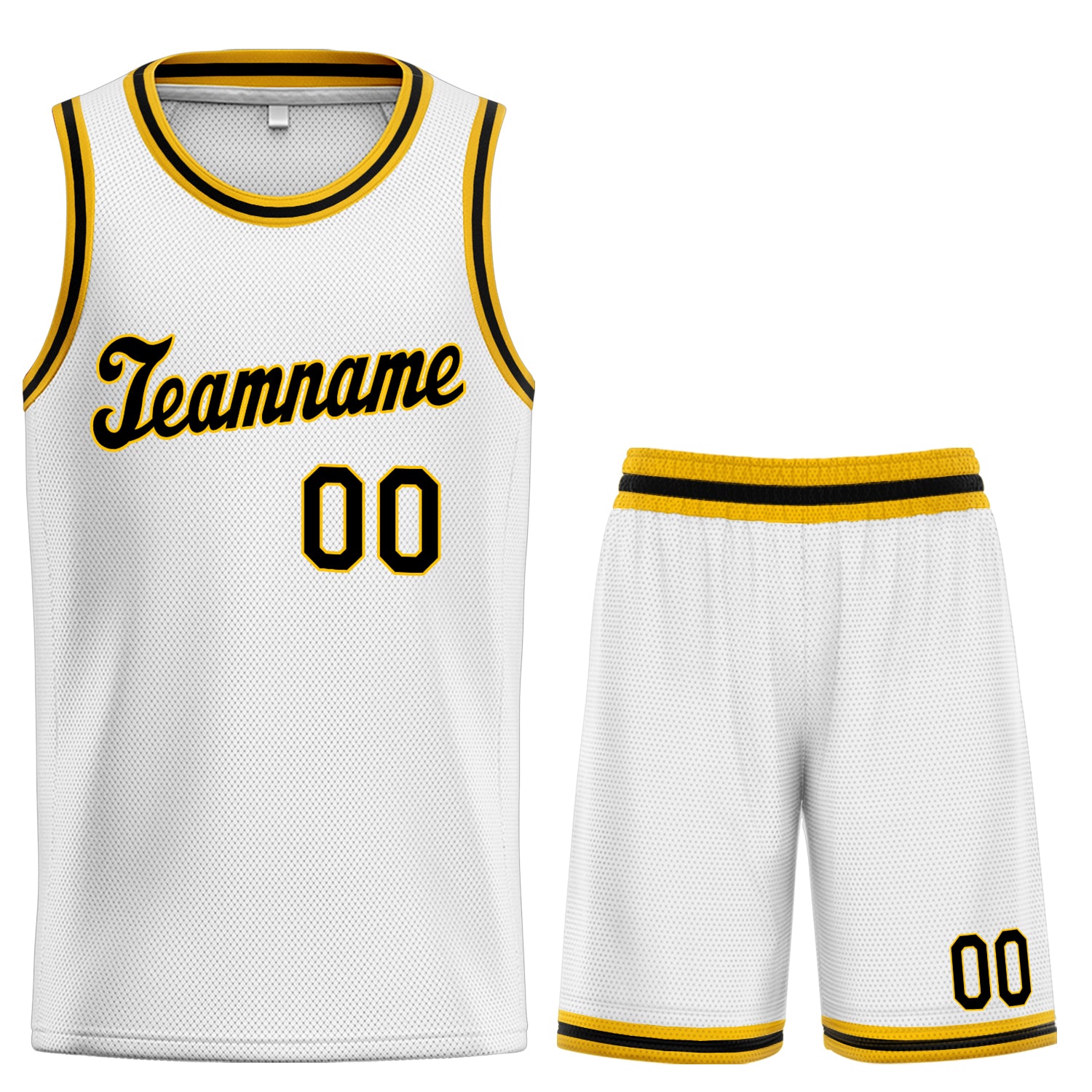 Maillot de basket-ball personnalisé blanc jaune-noir, ensembles classiques