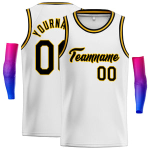 Maillot de basket-ball décontracté pour hommes, haut classique personnalisé blanc noir-jaune