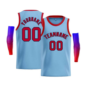 Custom Light Blue Navy-Red Classic Tops Men Casual Bull Basketball Jersey