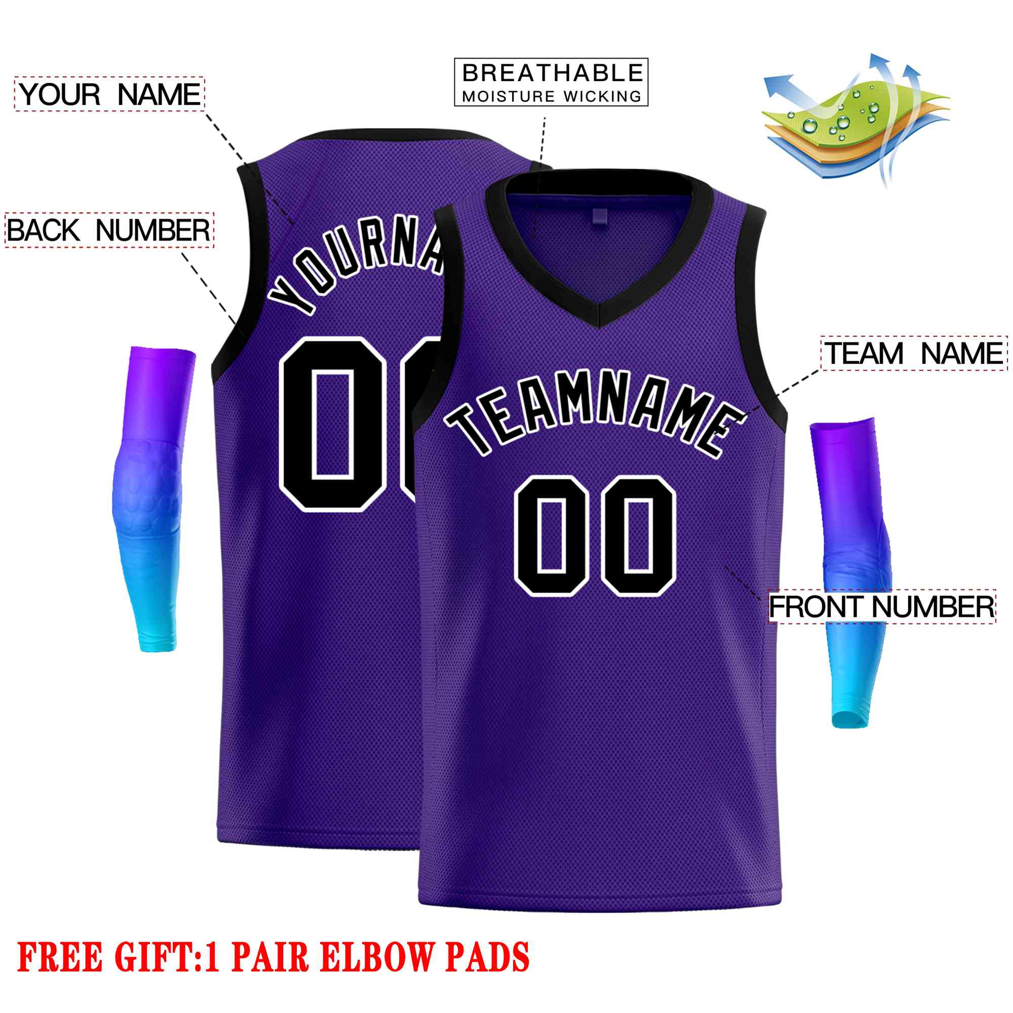 Maillot de basket-ball décontracté pour hommes, haut classique violet noir-blanc personnalisé