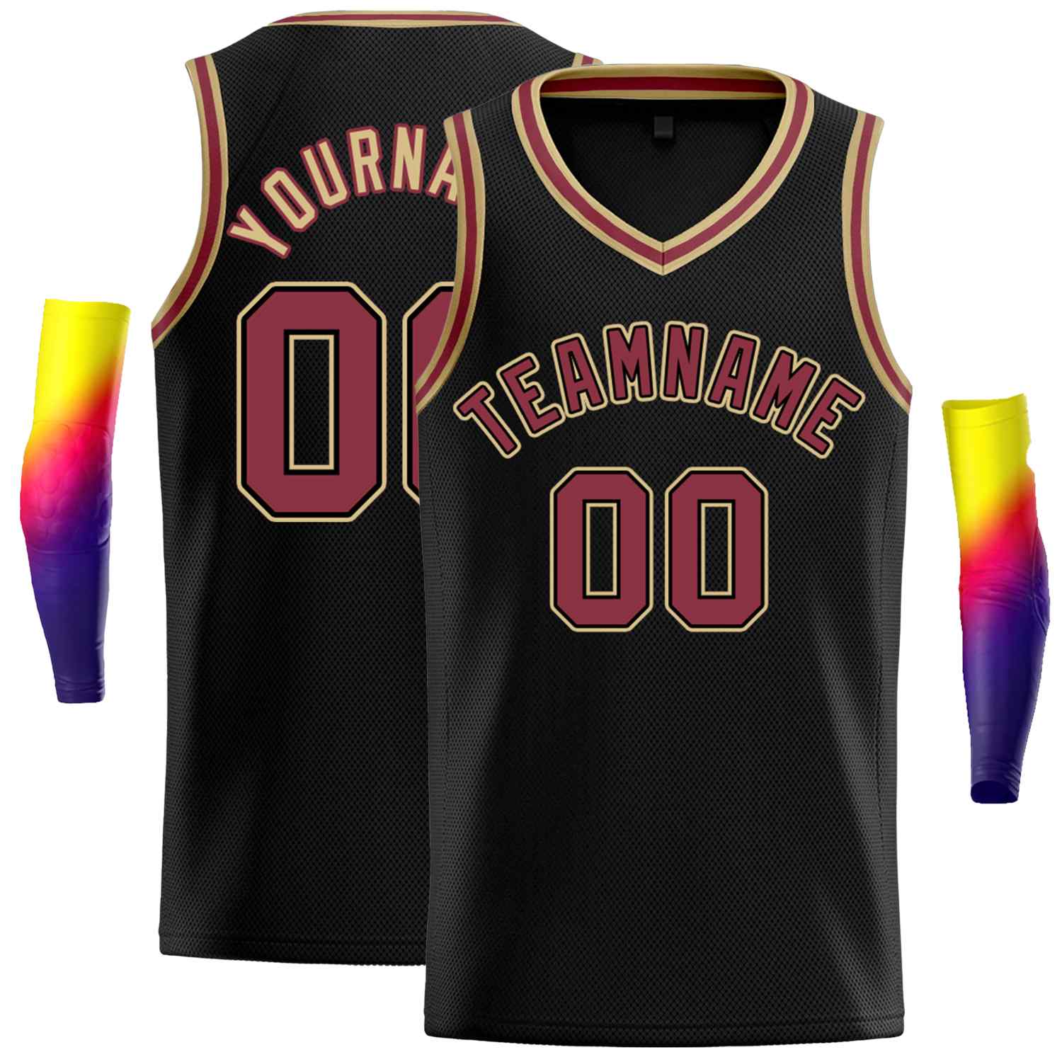 Maillot de basket-ball personnalisé pour hommes, haut classique noir marron-vieil or, décontracté