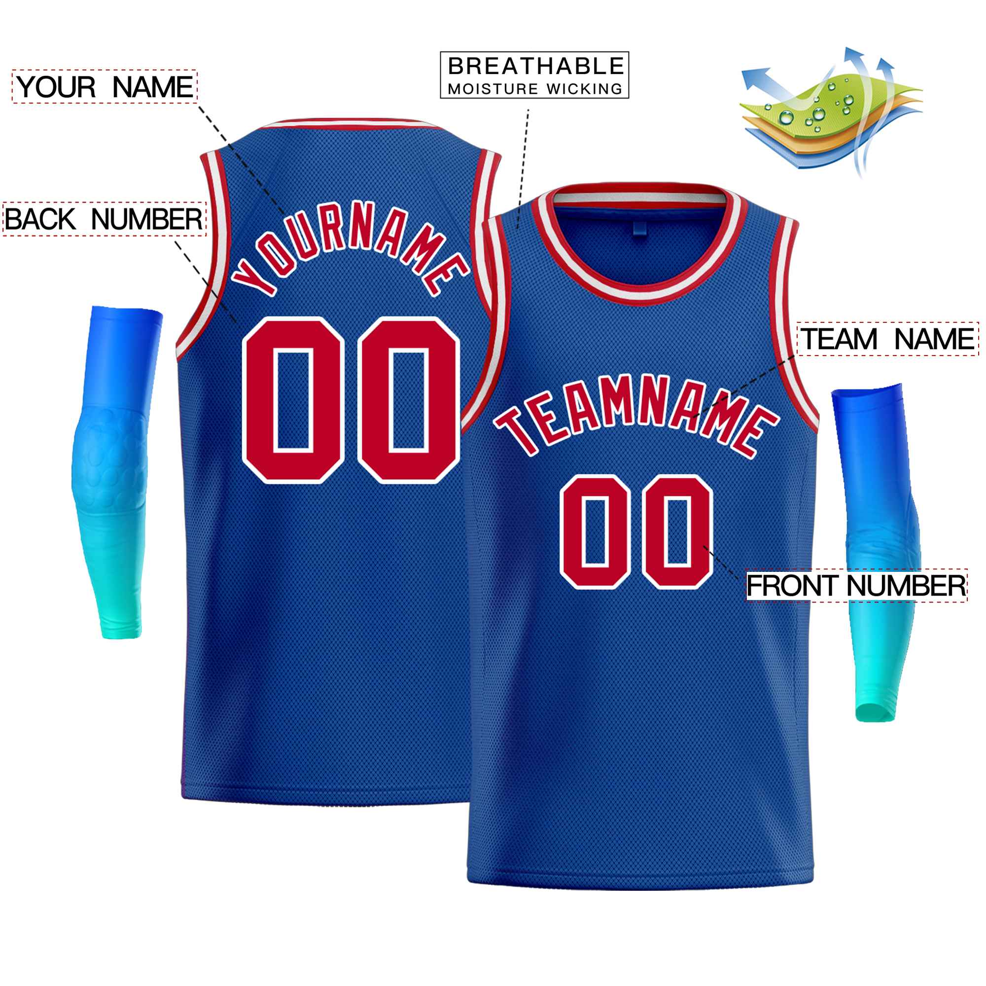 Custom Royal White-Red Classic Tops Men Casual Bull Basketball Jersey