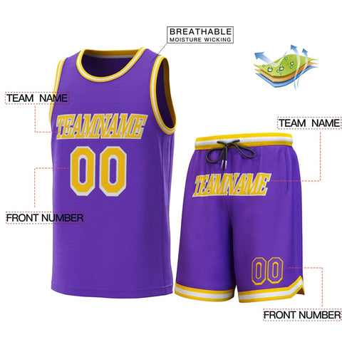Custom Purple Yellow-White Yellow Classic Sets Basketball Jersey