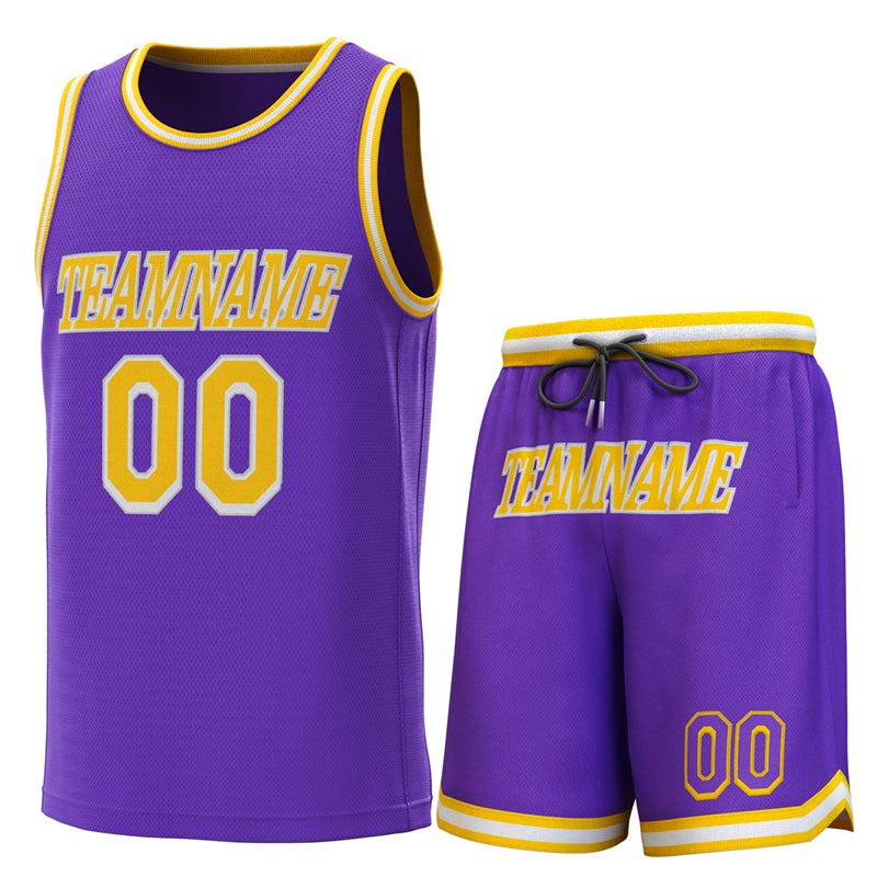 Maillot de basket-ball personnalisé violet jaune-blanc jaune, ensembles classiques