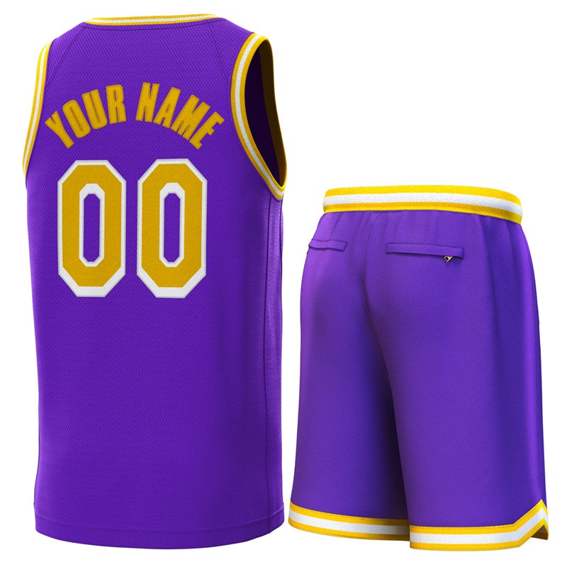 Maillot de basket-ball personnalisé violet jaune-blanc jaune, ensembles classiques