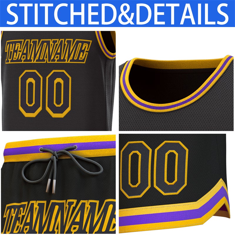 Maillot de basket-ball personnalisé noir jaune-violet-classique