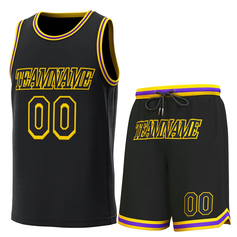 Maillot de basket-ball personnalisé noir jaune-violet-classique