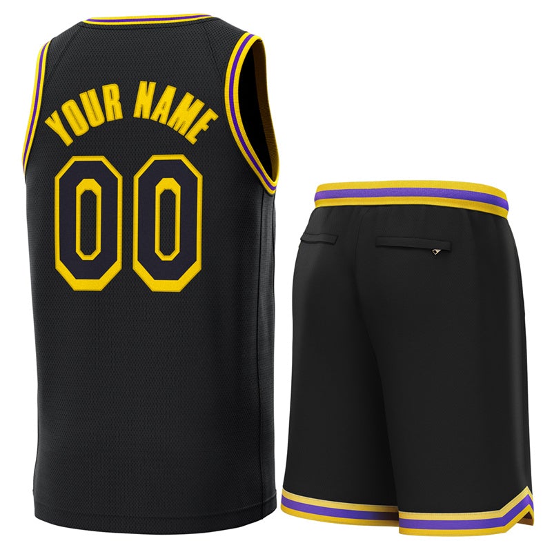 Maillot de basket-ball personnalisé noir jaune-violet-classique