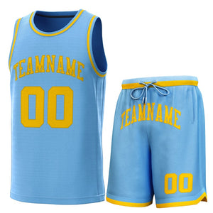 Maillot de basket-ball personnalisé, bleu clair, jaune, ensembles classiques