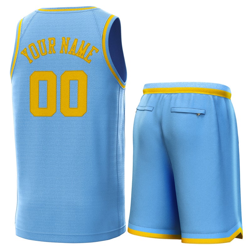 Maillot de basket-ball personnalisé, bleu clair, jaune, ensembles classiques