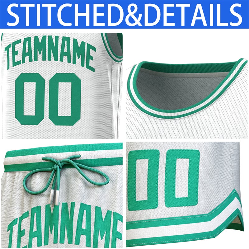 Maillot de basket-ball personnalisé blanc vert-vert, ensembles classiques