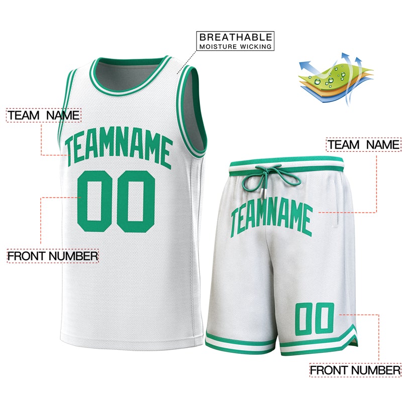 Maillot de basket-ball personnalisé blanc vert-vert, ensembles classiques