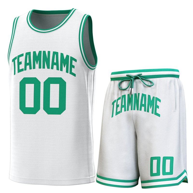 Maillot de basket-ball personnalisé blanc vert-vert, ensembles classiques