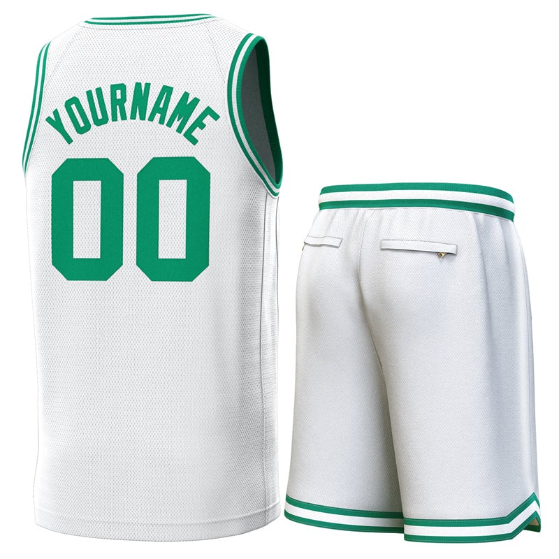 Maillot de basket-ball personnalisé blanc vert-vert, ensembles classiques