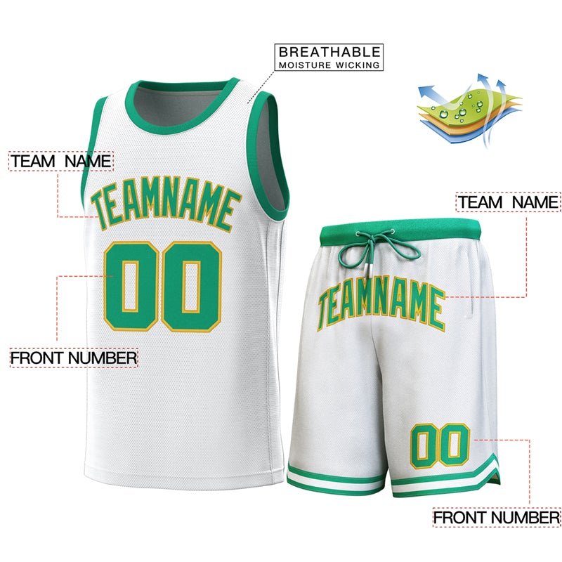 Maillot de basket-ball classique vert blanc personnalisé