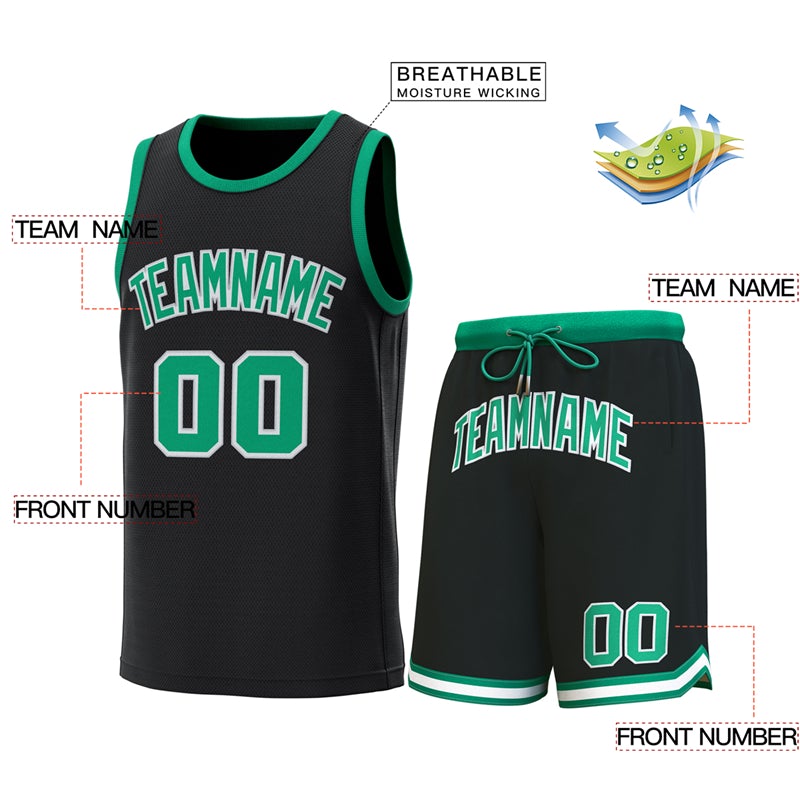 Maillot de basket-ball personnalisé noir Kelly Green Classic