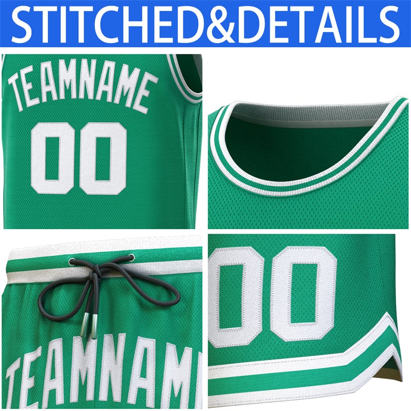 Maillot de basket-ball personnalisé vert blanc-vert, ensembles classiques