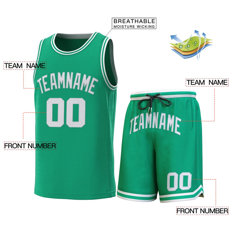 Maillot de basket-ball personnalisé vert blanc-vert, ensembles classiques