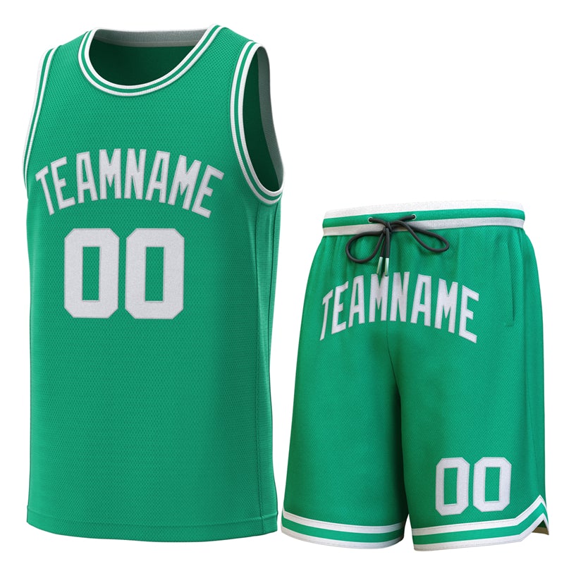 Maillot de basket-ball personnalisé vert blanc-vert, ensembles classiques