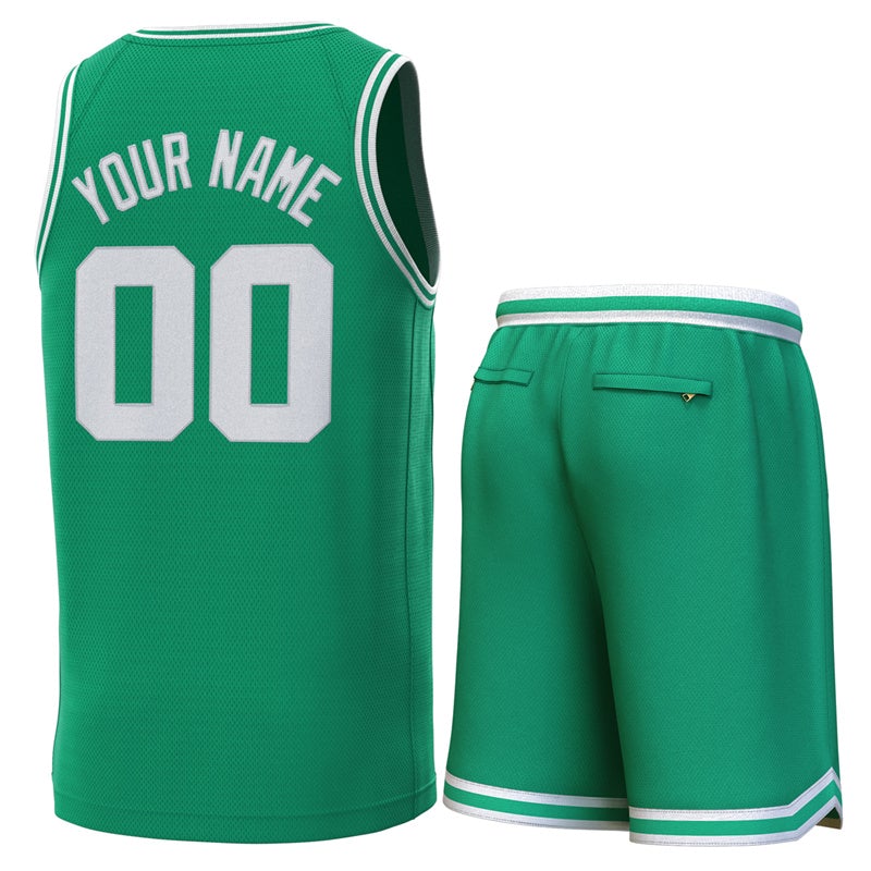 Maillot de basket-ball personnalisé vert blanc-vert, ensembles classiques