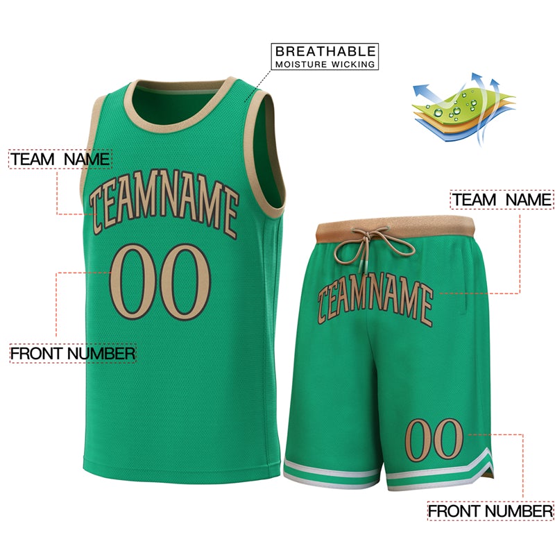 Maillot de basket-ball personnalisé en or vert classique