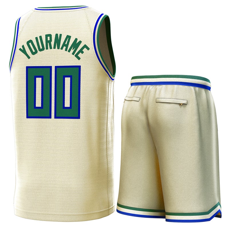 Maillot de basket-ball personnalisé, crème Beige-Royal, ensembles classiques