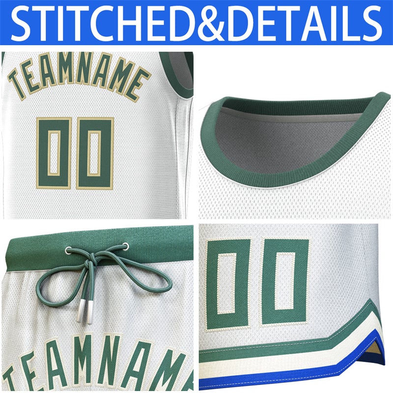 Custom White Green Classic Sets Basketball Jersey