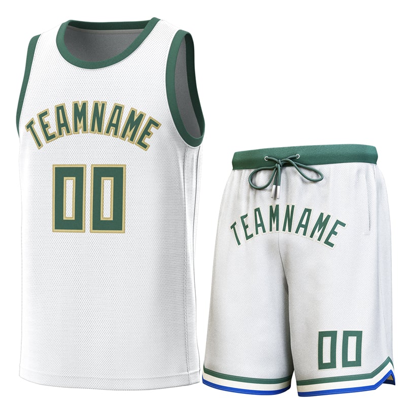 Custom White Green Classic Sets Basketball Jersey