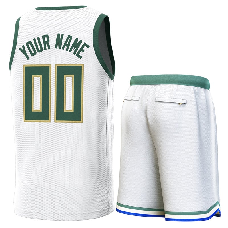 Custom White Green Classic Sets Basketball Jersey