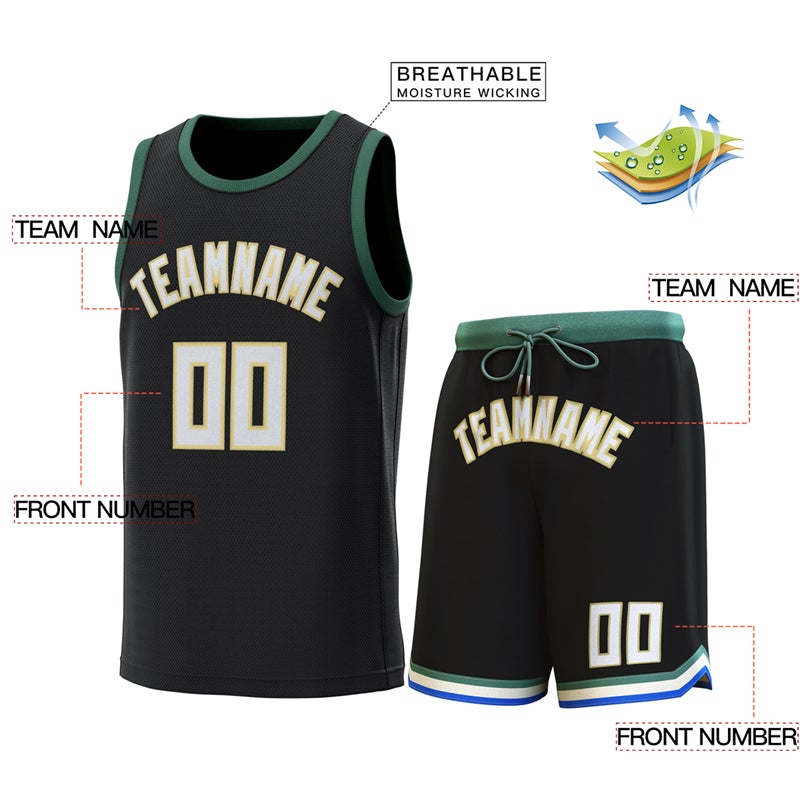 Maillot de basket-ball personnalisé noir vert classique