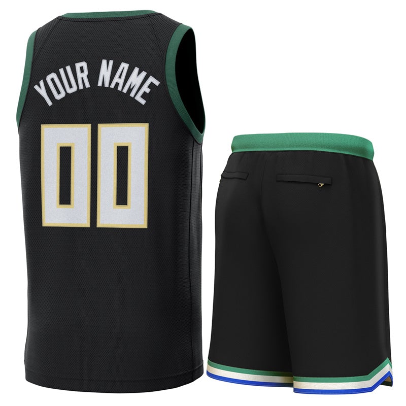 Maillot de basket-ball personnalisé noir vert classique