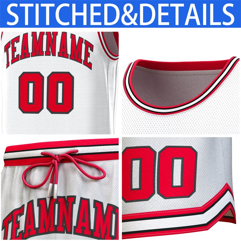 Custom White Red-Black Classic Sets Basketball Jersey