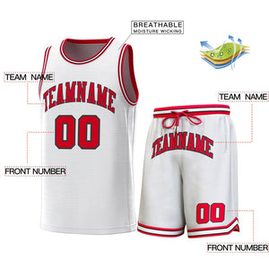 Maillot de basket-ball personnalisé blanc rouge-noir, ensembles classiques