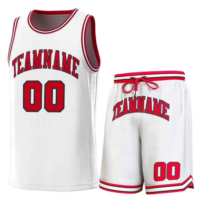 Maillot de basket-ball personnalisé blanc rouge-noir, ensembles classiques